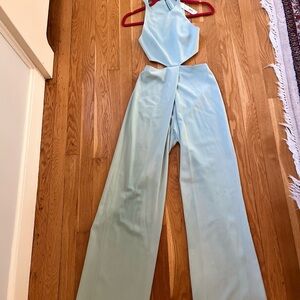New w/ tags! Alice + Olivia Greenish/Blue Cutout Jumpsuit